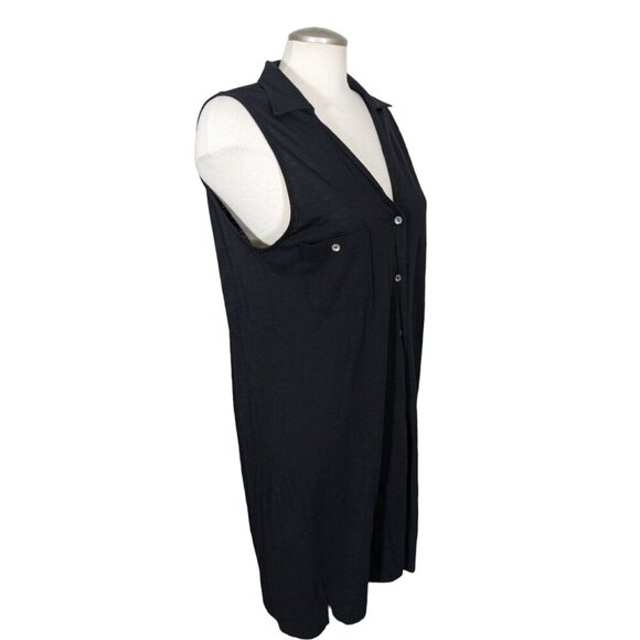 Womens XL Shirt Dress Black Sleeveless Knee Length Pima Cotton Blend Lilla P - Picture 5 of 7